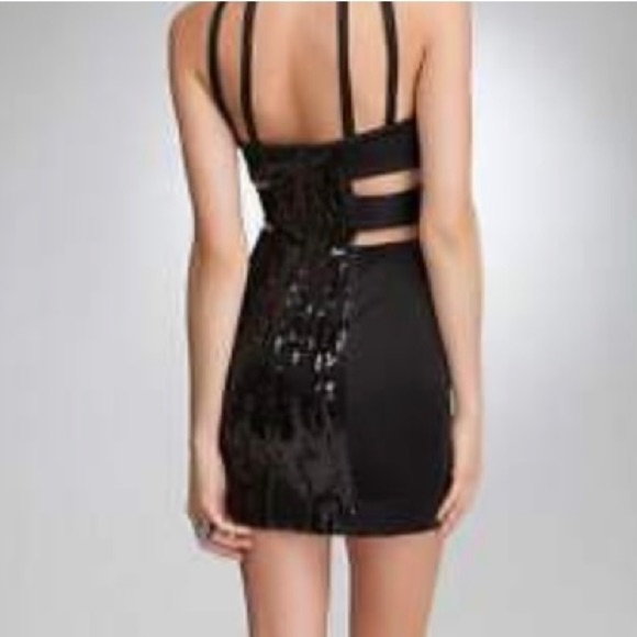 Bebe Dress Black Sequin Bandage Bodycon Cutout